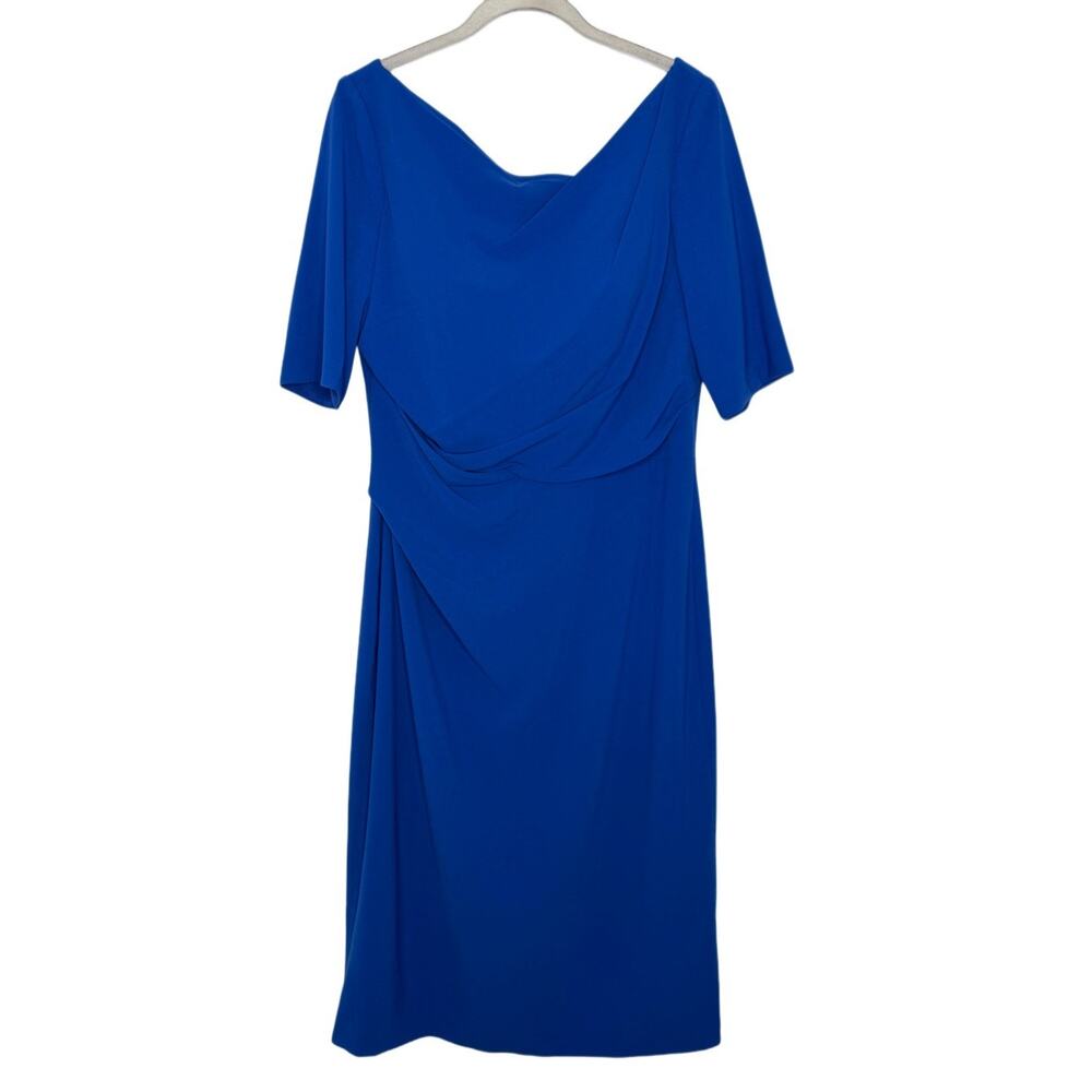Alyce Women’s Royal Blue Asymmetrical Neckline Short Sleeve Dress Size 14